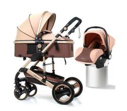 Belecoo 3 In 1 Foldable Baby Pram With A Diaper Bag - Khakhi