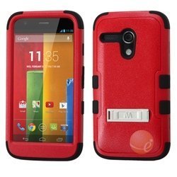 Mybat Natural Red black Tuff Hybrid Phone Protector Cover With Stand Compatible With Motorola Moto G