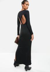 Luxe Knit Column Maxi Dress With Cut-out Back - Black