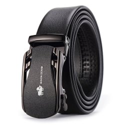 BISON DENIM Automatic Buckle Genuine Leather Mens Belt Black