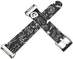 Leather Bands For Fitbit Ionic - Cisland Compatible Leather Strap For Fitbit Ionic Small large Silver Connectors Halloween Hallowmas Grey Print Artist Design Gift