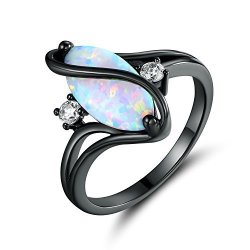 Barzel Black Rhodium Plated Created Fire Opal & Cubic Zirconia Accents Ring 6