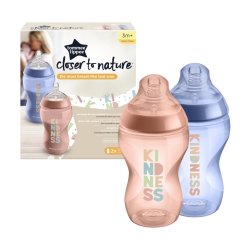 Tommee Tippee Closer To Nature Bottle 340ML 2 Pack 3M+ Decorated Girl
