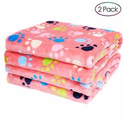 Suily 2 Pack Pet Blankets Soft Cozy Coral Fleece Puppy Paw Print Pet Throw For Dogs And Cats Large Size 104 X 76 Cm Pink