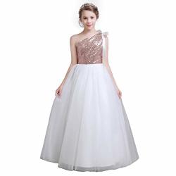 Fairy Girl Long Junior Bridesmaid Dresses Sequin Flower Girl Dresses Tulle For Wedding Party Prom Maxi Dress Dance Gown Rose Gold