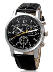 8077 Fashionable Leather Band Men's Quartz Wrist Watch Black