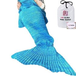 Mermaid Tail Blanket Am Seablue Mermaid Blanket For Adult Kids Mermaid Tail Blanket For Girls Adult Kid Super Soft All Seasons Sleeping Blankets 71"X35.5" 12-BLUE