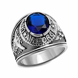 Eternal Sparkles Men's Stainless Steel High-polished United States Air Force Synthetic Sapphire Ring - Size 8