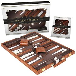 Crazy Games Backgammon Set - Classic Large Brown 18 Inch Backgammon Sets For Adults Board Game With Premium Leather Case - Best Strategy &