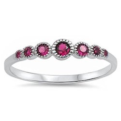 .925 Sterling Silver Seven Round Simulated Diamond & Gemstone Aaa Cz Band Ring Size 4-10 Colors Available