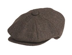 Blinders Peaky Men's 8 Piece 'newsboy' Style Flat Cap Wool M 57 Cm Brown Herringbone