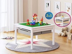 Utex 2 In 1 Kids Construction Play Table With Storage Drawers And Built In Plate White