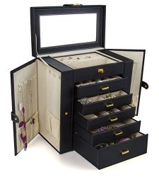 KENDAL Huge Leather Jewelry Box case storage LJC-SHD5BK Black