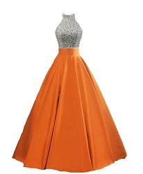 Heimo Women's Sequined Keyhole Back Evening Party Gowns Beaded Formal Prom Dresses Long H123 10 Orange