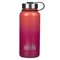 Stainless Steel Water Bottle - Life Is Beautiful Pink Peach