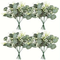 20PCS Mixed Eucalyptus Leaves Stems Bulk Artificial Oval Eucalyptus Leaves With White Seeds Stems And Eucalyptus Leaves Sprays For Vase Floral Wreath Bouquets Wedding