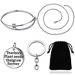 Teacher's Day Gift Stainless Steel Bracelet Bangle Necklace Key Chain Ring For Teacher Womens Mens